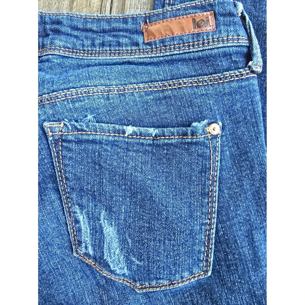 LEI Juniors Dark Wash Distressed Ripped Skinny‎ Jeans Size 7 Regular Denim